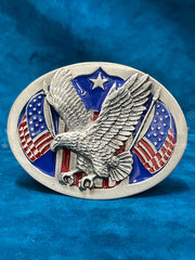 Colorado Silver Star 5-5990-E Eagle With Flags Buckle Silver front view. If you need any assistance with this item or the purchase of this item please call us at five six one seven four eight eight eight zero one Monday through Saturday 10:00a.m EST to 8:00 p.m EST