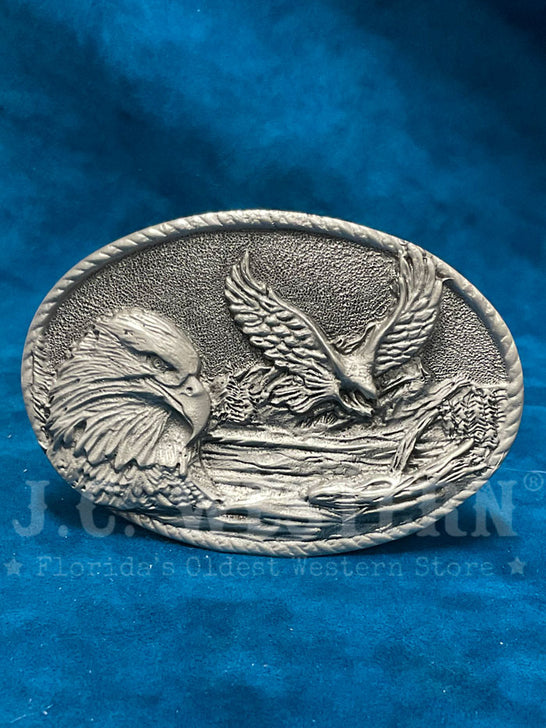 Colorado Silver Star 5-8658-P Two Eagles Oval Buckle Silver front view. If you need any assistance with this item or the purchase of this item please call us at five six one seven four eight eight eight zero one Monday through Saturday 10:00a.m EST to 8:00 p.m EST