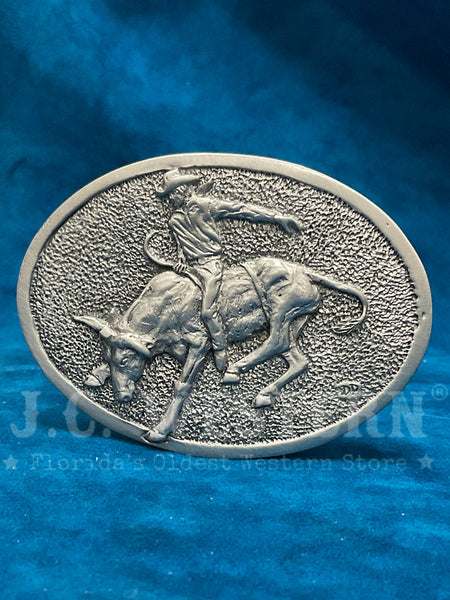 Colorado Silver Star 5-5768-P Bull Rider Oval Buckle Silver frony view. If you need any assistance with this item or the purchase of this item please call us at five six one seven four eight eight eight zero one Monday through Saturday 10:00a.m EST to 8:00 p.m EST