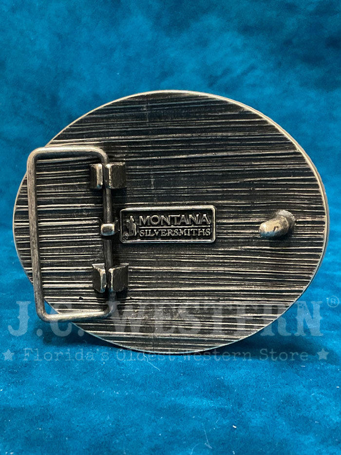 Montana Silversmiths 61028 Oval Longhorn Classic Antiqued Attitude Belt Buckle Silver ffront view. If you need any assistance with this item or the purchase of this item please call us at five six one seven four eight eight eight zero one Monday through Saturday 10:00a.m EST to 8:00 p.m EST