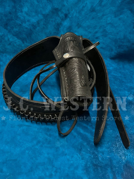 Western Express GB-38BLK Tooled Leather Single Holster Belt Black close up. If you need any assistance with this item or the purchase of this item please call us at five six one seven four eight eight eight zero one Monday through Saturday 10:00a.m EST to 8:00 p.m EST