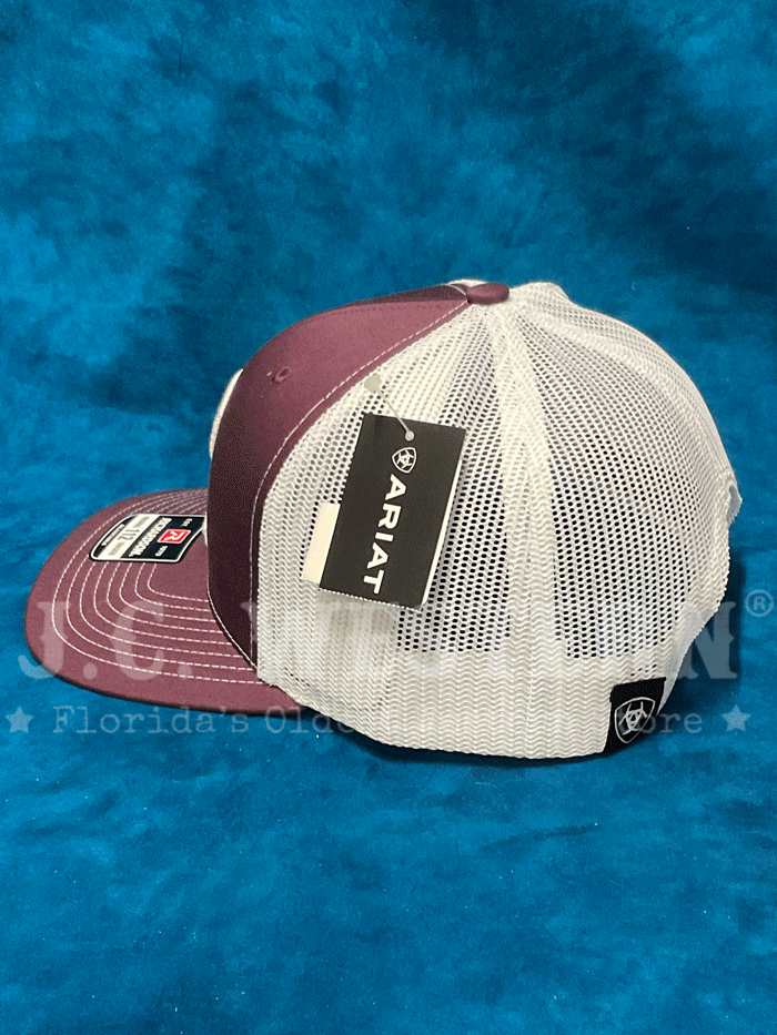 Ariat A300012609 Mens R112 Snapback Embroidery Cap Burgundy front view. If you need any assistance with this item or the purchase of this item please call us at five six one seven four eight eight eight zero one Monday through Saturday 10:00a.m EST to 8:00 p.m EST