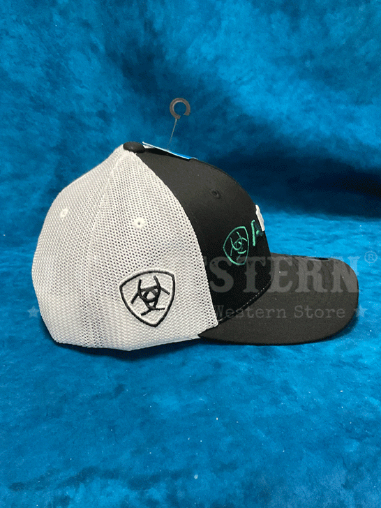 Ariat A300013901 Kids Embroidered Mexican Flag Logo Cap Black side view. If you need any assistance with this item or the purchase of this item please call us at five six one seven four eight eight eight zero one Monday through Saturday 10:00a.m EST to 8:00 p.m EST