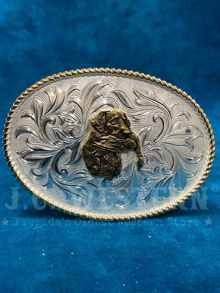Montana Silversmiths 1256-942L Bird Dog Western Buckle Silver front view. If you need any assistance with this item or the purchase of this item please call us at five six one seven four eight eight eight zero one Monday through Saturday 10:00a.m EST to 8:00 p.m EST