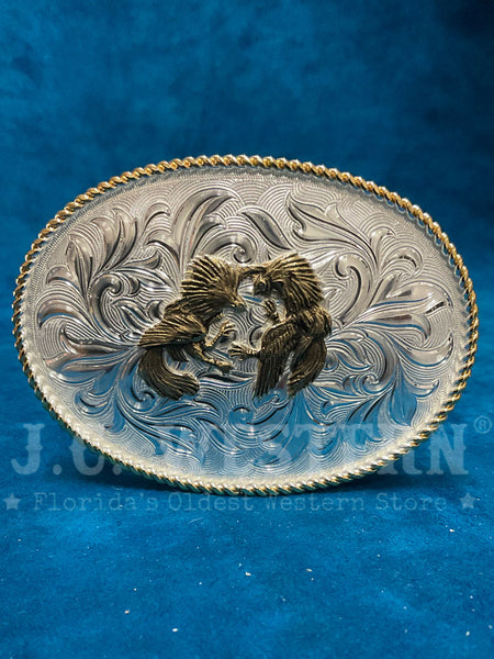 Montana Silversmiths 1256-659 Fighting Roosters Western Buckle Silver front view. If you need any assistance with this item or the purchase of this item please call us at five six one seven four eight eight eight zero one Monday through Saturday 10:00a.m EST to 8:00 p.m EST