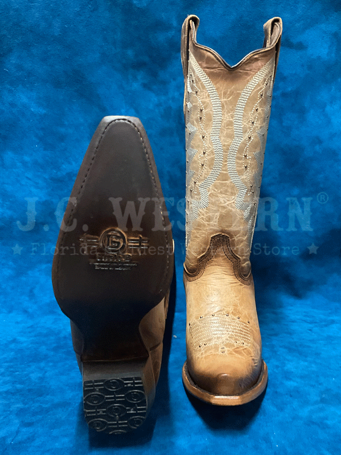 Circle G L2041 Ladies Embroidery And Studs Snip Toe Boot Brown front and side view. If you need any assistance with this item or the purchase of this item please call us at five six one seven four eight eight eight zero one Monday through Saturday 10:00a.m EST to 8:00 p.m EST