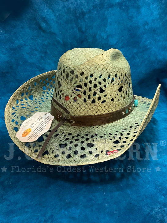 Bullhide TEMPTATIONS 2974 Fashion Western Straw Hat Blue back / side view. If you need any assistance with this item or the purchase of this item please call us at five six one seven four eight eight eight zero one Monday through Saturday 10:00a.m EST to 8:00 p.m EST