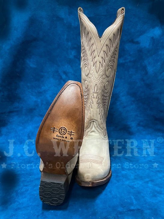 Circle G L6116 Ladies Cowhide Embroidery Boot Natural sole and front view. If you need any assistance with this item or the purchase of this item please call us at five six one seven four eight eight eight zero one Monday through Saturday 10:00a.m EST to 8:00 p.m EST