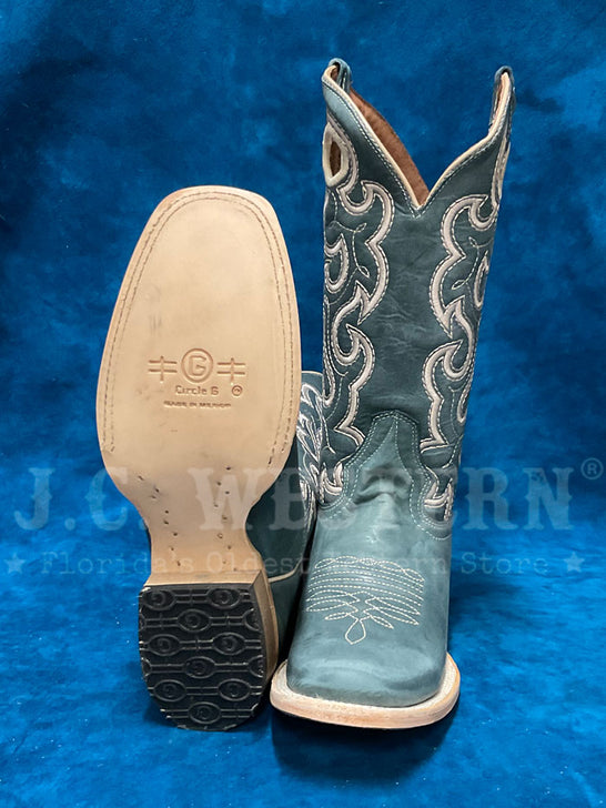 Circle G L6095 Ladies Embroidery Square Toe Boot Blue sole and front view. If you need any assistance with this item or the purchase of this item please call us at five six one seven four eight eight eight zero one Monday through Saturday 10:00a.m EST to 8:00 p.m EST