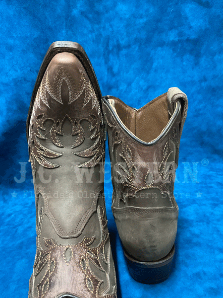 Circle G L6100 Ladies Embroidery Wing Tip Zipper Ankle Boot Bark back and toe view. If you need any assistance with this item or the purchase of this item please call us at five six one seven four eight eight eight zero one Monday through Saturday 10:00a.m EST to 8:00 p.m EST