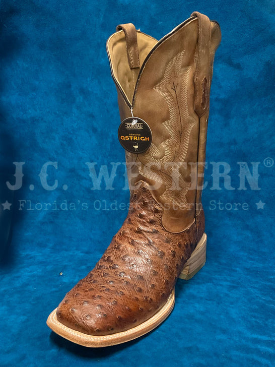 Corral A4532 Mens Ostrich Embroidery Wide Square Toe Western Boot Bronze And Brown side / front view. If you need any assistance with this item or the purchase of this item please call us at five six one seven four eight eight eight zero one Monday through Saturday 10:00a.m EST to 8:00 p.m EST