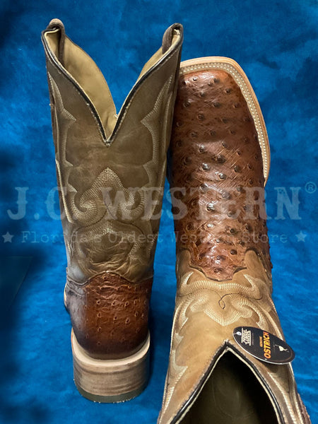 Corral A4532 Mens Ostrich Embroidery Wide Square Toe Western Boot Bronze And Brown back toe view. If you need any assistance with this item or the purchase of this item please call us at five six one seven four eight eight eight zero one Monday through Saturday 10:00a.m EST to 8:00 p.m EST