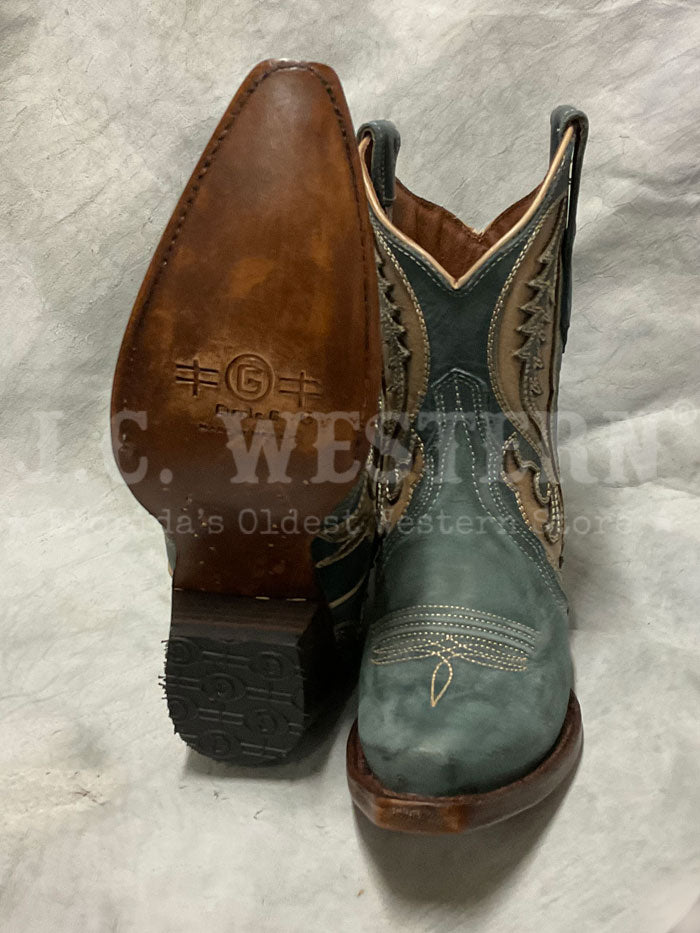 Circle G L6089 Ladies Embroidery & Inlay Ankle Boot Distressed Blue side / front view. If you need any assistance with this item or the purchase of this item please call us at five six one seven four eight eight eight zero one Monday through Saturday 10:00a.m EST to 8:00 p.m EST