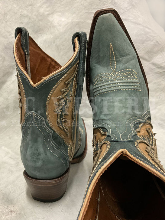 Circle G L6089 Ladies Embroidery & Inlay Ankle Boot Distressed Blue back and toe view. If you need any assistance with this item or the purchase of this item please call us at five six one seven four eight eight eight zero one Monday through Saturday 10:00a.m EST to 8:00 p.m EST