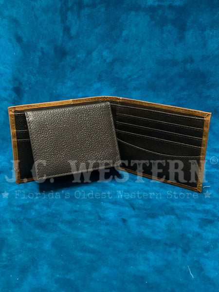 Ariat A3552644 Mens Two Tone Leather Bifold Wallet Brown open inside view with pass case. If you need any assistance with this item or the purchase of this item please call us at five six one seven four eight eight eight zero one Monday through Saturday 10:00a.m EST to 8:00 p.m EST