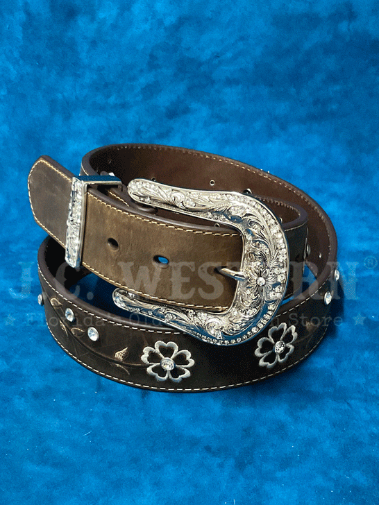 Ariat A1510202 Womens Rhinestone Concho Fashion Belt Brown front view. If you need any assistance with this item or the purchase of this item please call us at five six one seven four eight eight eight zero one Monday through Saturday 10:00a.m EST to 8:00 p.m EST