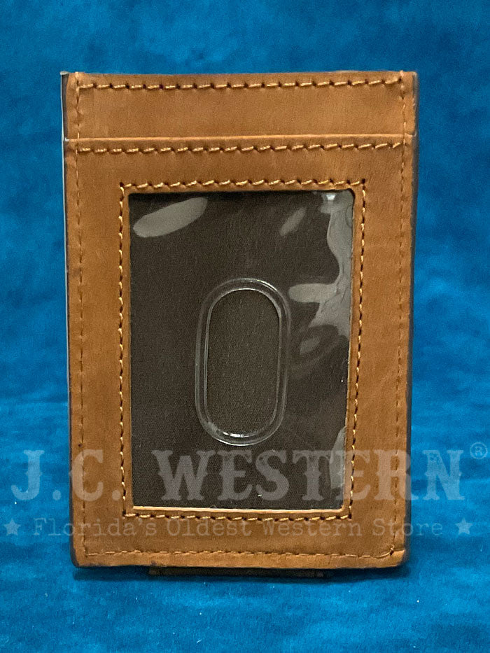 Ariat A3542044 Mens Canvas Bifold Money Clip Medium Brown front view. If you need any assistance with this item or the purchase of this item please call us at five six one seven four eight eight eight zero one Monday through Saturday 10:00a.m EST to 8:00 p.m EST