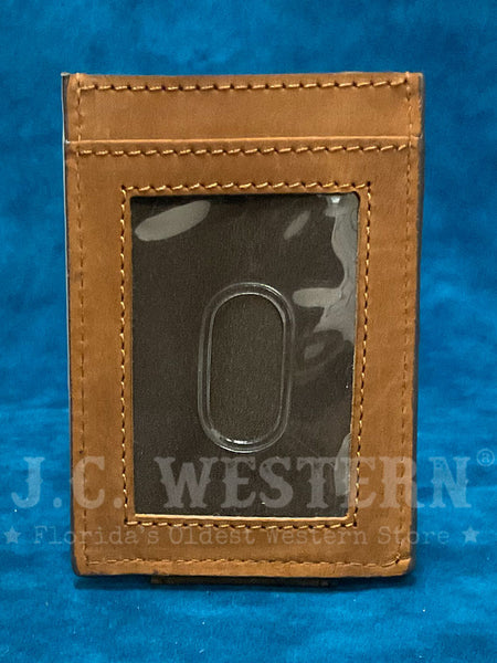 Ariat A3542044 Mens Canvas Bifold Money Clip Medium Brown back view. If you need any assistance with this item or the purchase of this item please call us at five six one seven four eight eight eight zero one Monday through Saturday 10:00a.m EST to 8:00 p.m EST
