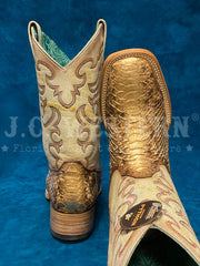 Corral B5007 Ladies Python Embroidery Wide Square Toe Western Boot Taupe back and toe view. If you need any assistance with this item or the purchase of this item please call us at five six one seven four eight eight eight zero one Monday through Saturday 10:00a.m EST to 8:00 p.m EST