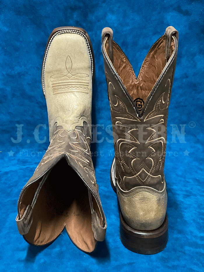 Circle G L6134 Mens Embroidery Wide Square Toe Boot Shedron Tan front and side view. If you need any assistance with this item or the purchase of this item please call us at five six one seven four eight eight eight zero one Monday through Saturday 10:00a.m EST to 8:00 p.m EST