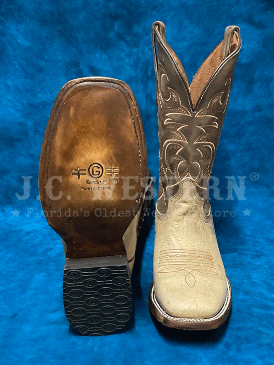 Circle G L6134 Mens Embroidery Wide Square Toe Boot Shedron Tan front and sole view. If you need any assistance with this item or the purchase of this item please call us at five six one seven four eight eight eight zero one Monday through Saturday 10:00a.m EST to 8:00 p.m EST
