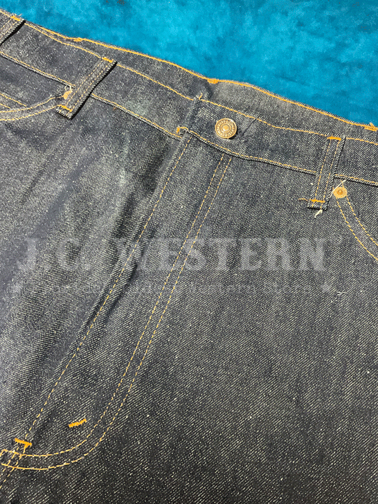 Levi's 20517-0217 Mens Vintage 517 Rigid Made in USA Jean Navy Blue 42x32 front close up view. If you need any assistance with this item or the purchase of this item please call us at five six one seven four eight eight eight zero one Monday through Saturday 10:00a.m EST to 8:00 p.m EST