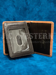 Ariat A3561848 Mens Calf Hair Basket Weave Bifold Wallet Natural inside open view. If you need any assistance with this item or the purchase of this item please call us at five six one seven four eight eight eight zero one Monday through Saturday 10:00a.m EST to 8:00 p.m EST