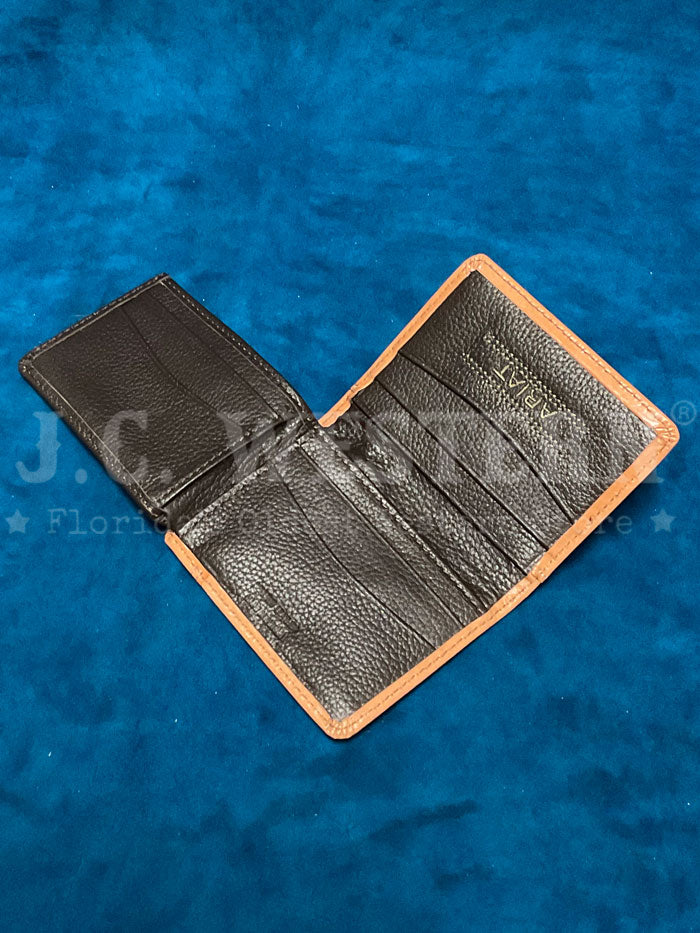 Ariat A3561848 Mens Calf Hair Basket Weave Bifold Wallet Natural front view. If you need any assistance with this item or the purchase of this item please call us at five six one seven four eight eight eight zero one Monday through Saturday 10:00a.m EST to 8:00 p.m EST
