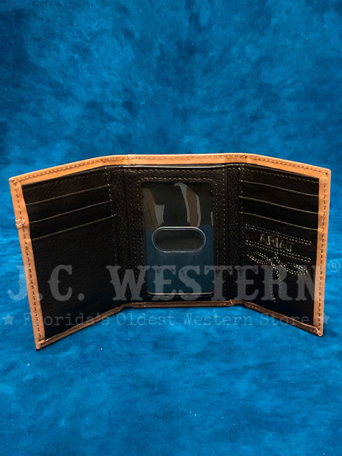 Ariat A3561748 Mens Calf Hair Basket Weave Trifold Wallet Natural front view. If you need any assistance with this item or the purchase of this item please call us at five six one seven four eight eight eight zero one Monday through Saturday 10:00a.m EST to 8:00 p.m EST