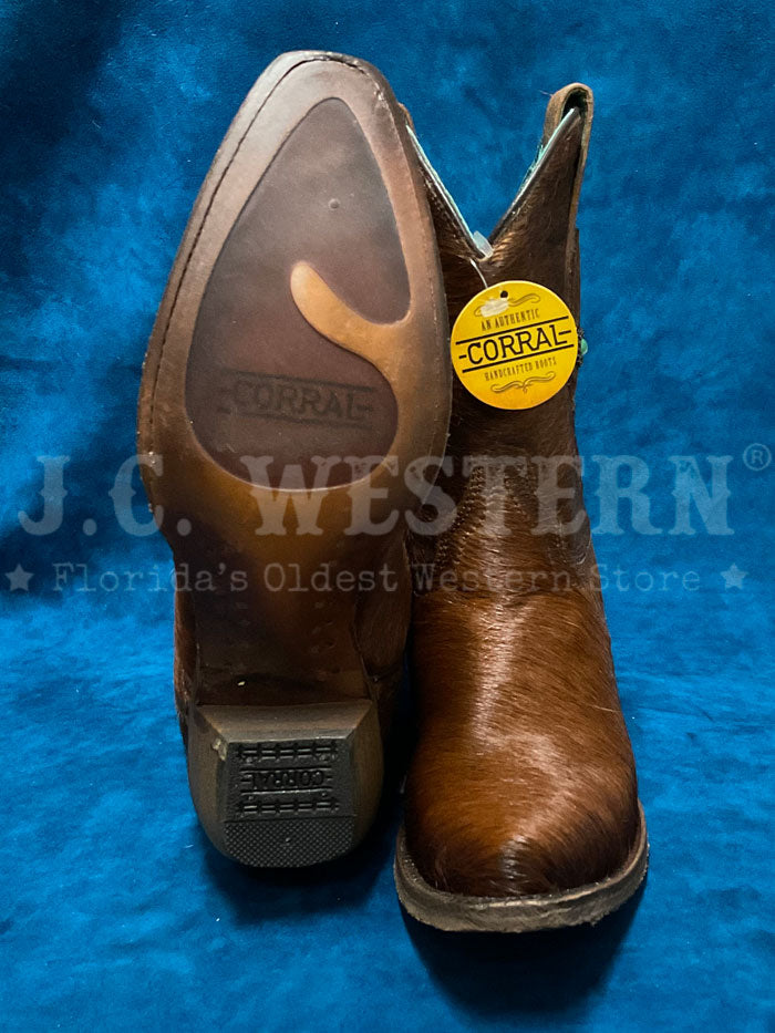 Corral C3586 Ladies Conchos Ankle Western Boot Brown side / front view. If you need any assistance with this item or the purchase of this item please call us at five six one seven four eight eight eight zero one Monday through Saturday 10:00a.m EST to 8:00 p.m EST