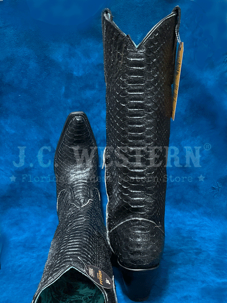 Corral A4446 Ladies Glitter Finish Python Tall Top Western Boot Black back and toe view. If you need any assistance with this item or the purchase of this item please call us at five six one seven four eight eight eight zero one Monday through Saturday 10:00a.m EST to 8:00 p.m EST