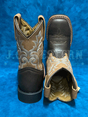 Laredo LC2571 LC3571 Kids BEXLEY Square Toe Boot Dark Brown back and toe view. If you need any assistance with this item or the purchase of this item please call us at five six one seven four eight eight eight zero one Monday through Saturday 10:00a.m EST to 8:00 p.m EST