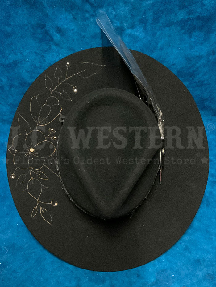 Corral LFX3110234 ROSE Felt Hat Black side / front view. If you need any assistance with this item or the purchase of this item please call us at five six one seven four eight eight eight zero one Monday through Saturday 10:00a.m EST to 8:00 p.m EST