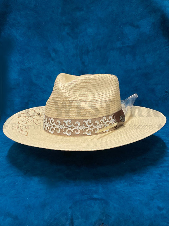 Corral LS01112034 ROSE Straw Hat Natural side / front view. If you need any assistance with this item or the purchase of this item please call us at five six one seven four eight eight eight zero one Monday through Saturday 10:00a.m EST to 8:00 p.m EST