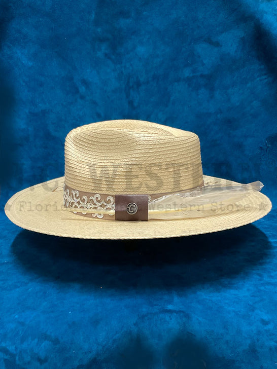 Corral LS01112034 ROSE Straw Hat Natural side view. If you need any assistance with this item or the purchase of this item please call us at five six one seven four eight eight eight zero one Monday through Saturday 10:00a.m EST to 8:00 p.m EST