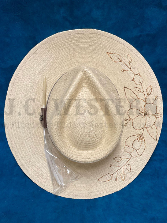 Corral LS01112034 ROSE Straw Hat Natural view from above. If you need any assistance with this item or the purchase of this item please call us at five six one seven four eight eight eight zero one Monday through Saturday 10:00a.m EST to 8:00 p.m EST