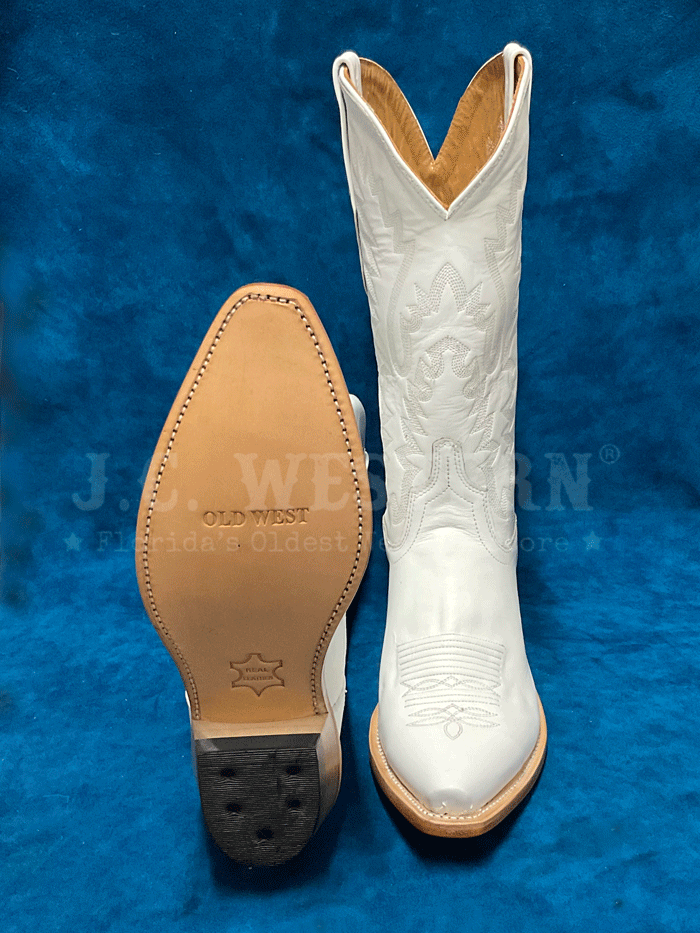 Old West LF1631 Womens All Over Leather Snip Toe Boots White front and side view. If you need any assistance with this item or the purchase of this item please call us at five six one seven four eight eight eight zero one Monday through Saturday 10:00a.m EST to 8:00 p.m EST