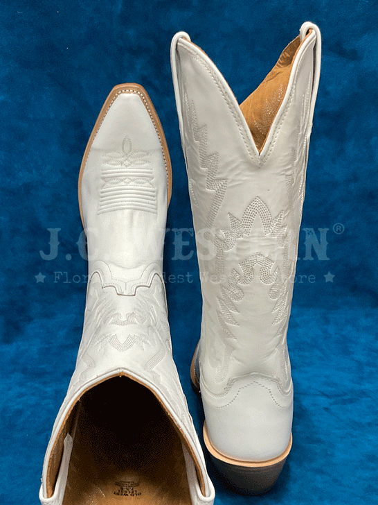 Old West LF1631 Womens All Over Leather Snip Toe Boots White back and toe view. If you need any assistance with this item or the purchase of this item please call us at five six one seven four eight eight eight zero one Monday through Saturday 10:00a.m EST to 8:00 p.m EST