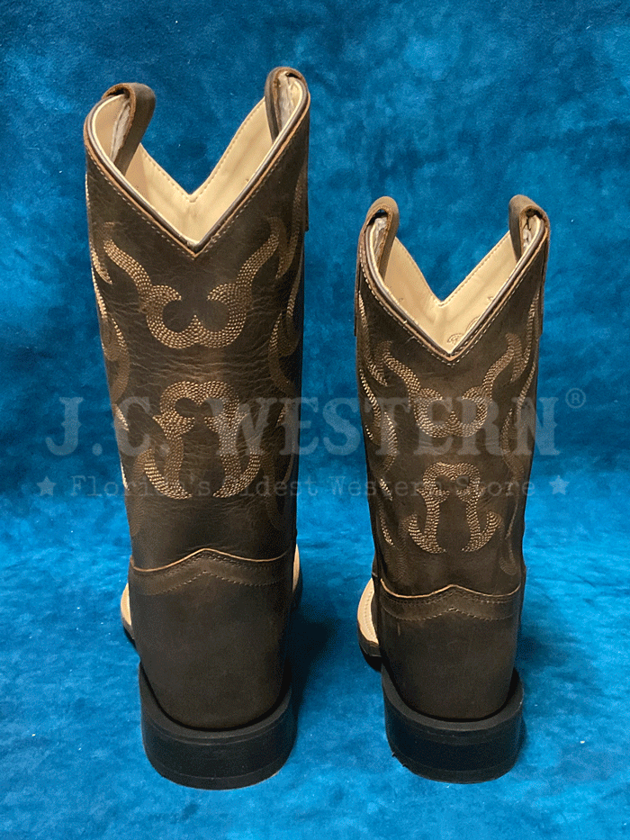 Old West BSC1904 BSY1904 Kids Square Toe Western Boot Dark Brown front and side view. If you need any assistance with this item or the purchase of this item please call us at five six one seven four eight eight eight zero one Monday through Saturday 10:00a.m EST to 8:00 p.m EST