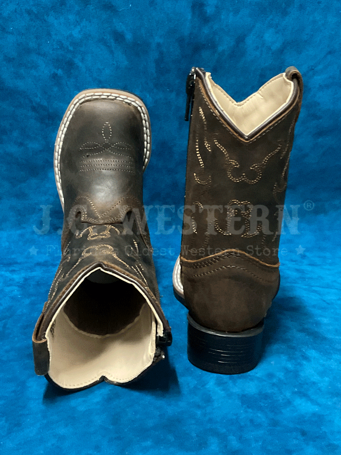 Old West BSI1904 Toddlers Square Toe Western Boot Dark Brown front and side view. If you need any assistance with this item or the purchase of this item please call us at five six one seven four eight eight eight zero one Monday through Saturday 10:00a.m EST to 8:00 p.m EST