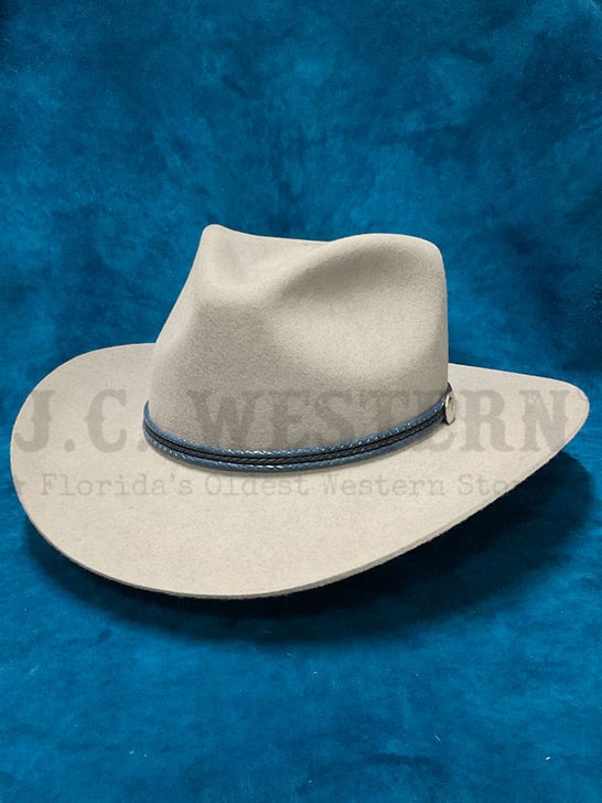 Stetson TWWDRW-4232LB WOODROW Felt Hat Light Blue Silver side / front view. If you need any assistance with this item or the purchase of this item please call us at five six one seven four eight eight eight zero one Monday through Saturday 10:00a.m EST to 8:00 p.m EST
