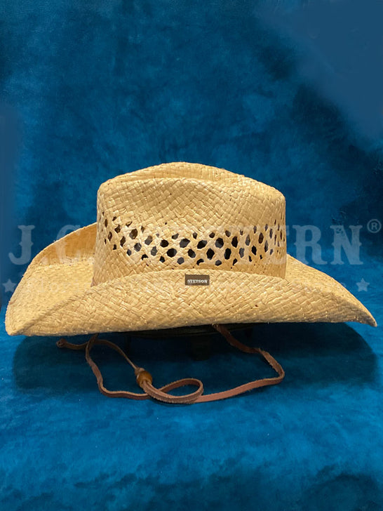 Stetson TSBRGR-933481 BRIDGER Straw Cowboy Hat Natural side view. If you need any assistance with this item or the purchase of this item please call us at five six one seven four eight eight eight zero one Monday through Saturday 10:00a.m EST to 8:00 p.m EST