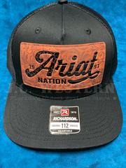 Ariat A300086201 Faux Leather Patch Cap Black front view. If you need any assistance with this item or the purchase of this item please call us at five six one seven four eight eight eight zero one Monday through Saturday 10:00a.m EST to 8:00 p.m EST