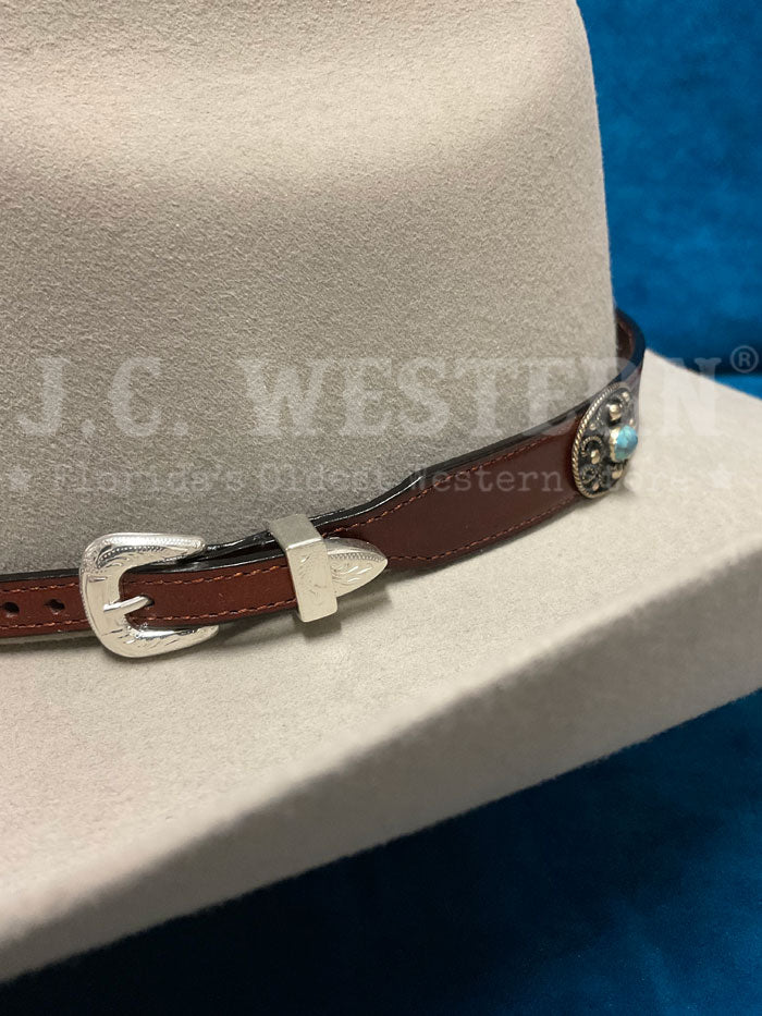 Fashionwest LC-89-BR Turquoise Conchos Leather Hatband Brown conchos view. If you need any assistance with this item or the purchase of this item please call us at five six one seven four eight eight eight zero one Monday through Saturday 10:00a.m EST to 8:00 p.m EST