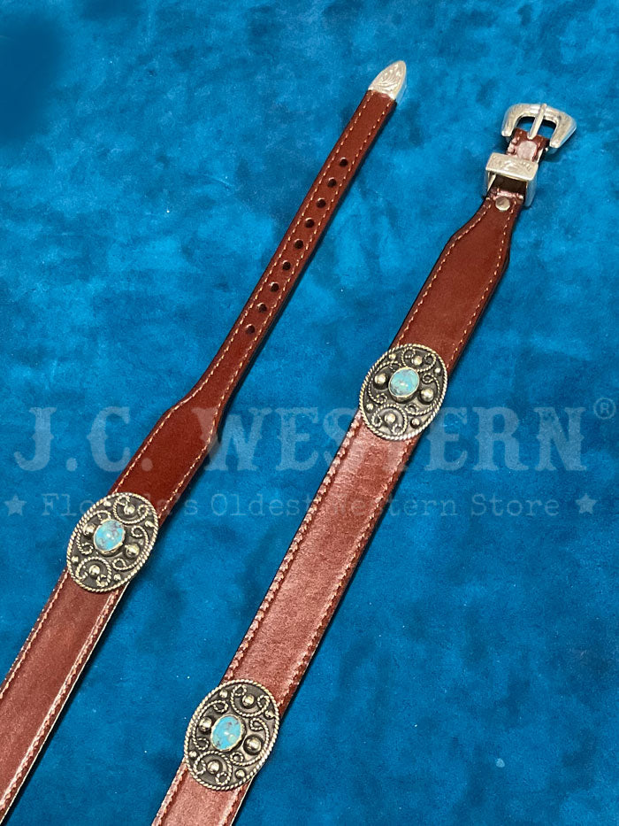 Fashionwest LC-89-BR Turquoise Conchos Leather Hatband Brown conchos view. If you need any assistance with this item or the purchase of this item please call us at five six one seven four eight eight eight zero one Monday through Saturday 10:00a.m EST to 8:00 p.m EST