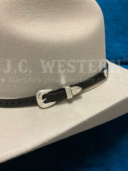 Fashionwest HB62B-BLK Heart Conchos Leather Hatband Black buckle view. If you need any assistance with this item or the purchase of this item please call us at five six one seven four eight eight eight zero one Monday through Saturday 10:00a.m EST to 8:00 p.m EST