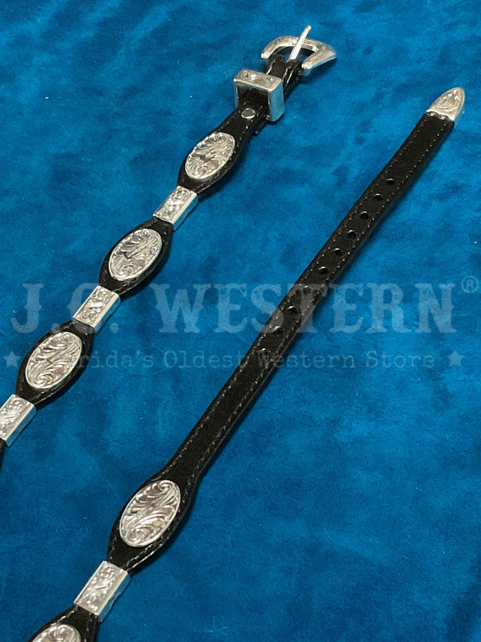 Fashionwest LC-14-BLK Conchos And Ferrules Leather Hatband Black conchos and ferrules view. If you need any assistance with this item or the purchase of this item please call us at five six one seven four eight eight eight zero one Monday through Saturday 10:00a.m EST to 8:00 p.m EST