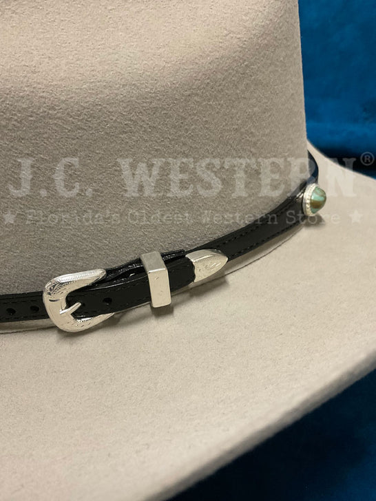 Fashionwest LC-30-BLK Turquoise Conchos Leather Hatband Black buckle view. If you need any assistance with this item or the purchase of this item please call us at five six one seven four eight eight eight zero one Monday through Saturday 10:00a.m EST to 8:00 p.m EST
