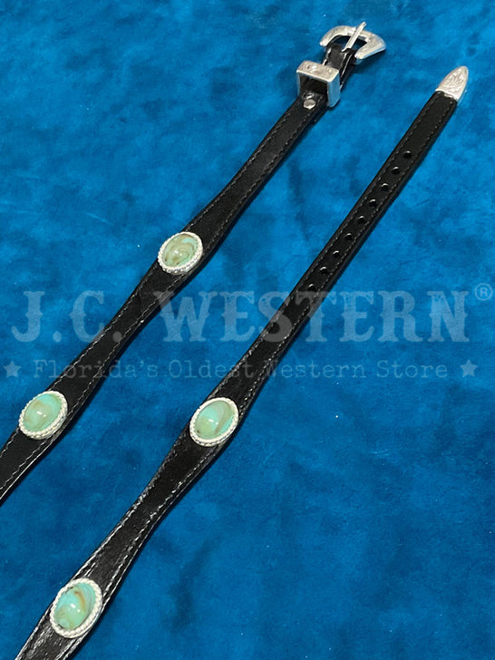 Fashionwest LC-30-BLK Turquoise Conchos Leather Hatband Black front view. If you need any assistance with this item or the purchase of this item please call us at five six one seven four eight eight eight zero one Monday through Saturday 10:00a.m EST to 8:00 p.m EST