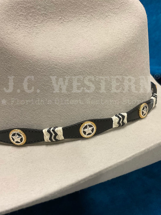Fashionwest LC-26-2-BLK Stars Leather Hatband Black conchos view. If you need any assistance with this item or the purchase of this item please call us at five six one seven four eight eight eight zero one Monday through Saturday 10:00a.m EST to 8:00 p.m EST